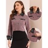 INSPIRE CHIC Women's Tweed Plaid Contrast Collar Double Breasted Vintage Cropped Jackets - 2 of 4