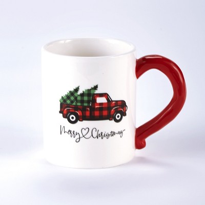 Lakeside Buffalo Check Holiday Plaid Coffee Mug with Christmas Truck Motif