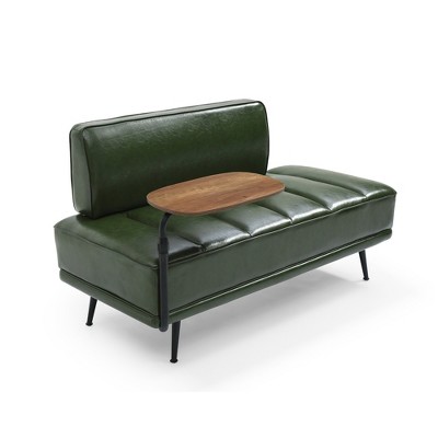 SKRAN Faux Leather Upholstered With side table, 360-degree Swivel tray couch,Window Bench with Metal Legs for Bedroom, Living Room
