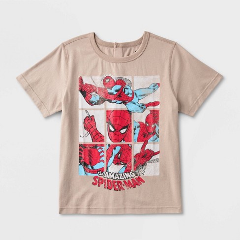 Boys Marvel Spider Man Adaptive Short Sleeve Graphic T Shirt Light Brown XS