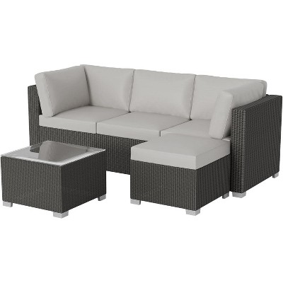 5 Pieces Patio Furniture Set, Rattan Outdoor Patio Furniture Sofa Set with Anti-Slip Cushions, All-Weather Wicker Sectional Sofa