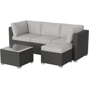 5 Pieces Patio Furniture Set, Rattan Outdoor Patio Furniture Sofa Set with Anti-Slip Cushions, All-Weather Wicker Sectional Sofa - 1 of 4