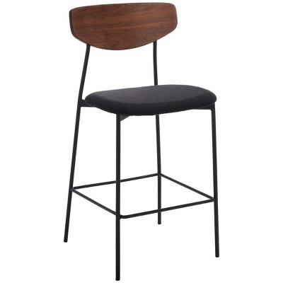 Retro-Chic Walnut & Black Leather Saddle Style Counter Stool