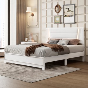 Queen Size PU Upholstered Platform Bed with LED Light Strips and Sparkling Shiny Decoration on Headboard 4S - ModernLuxe - 1 of 4