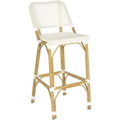 Beige Faux Bamboo and Rattan Indoor/Outdoor Bar Stool