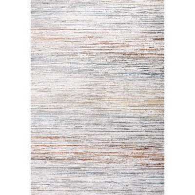 Gray and Blue Striped Synthetic Flat Woven Area Rug