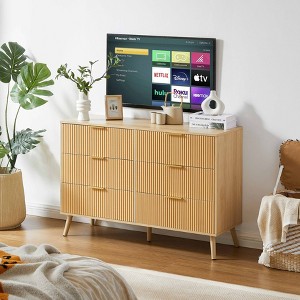 Airsurfer Bedroom Cabinet with Wavy Drawers, Wooden Chest of Drawers for Living Room, Entrance and Hallway, Natural,47.2''W x 15.8''D x 31.7''H. - 1 of 4