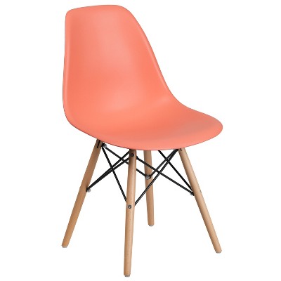 Emma and Oliver Plastic Accent Dining Chair with Wooden Legs
