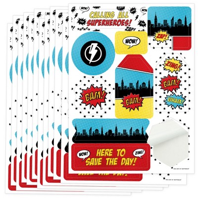 Big Dot of Happiness Bam Superhero - Birthday Party Favor Kids Stickers -  16 Sheets - 256 Stickers