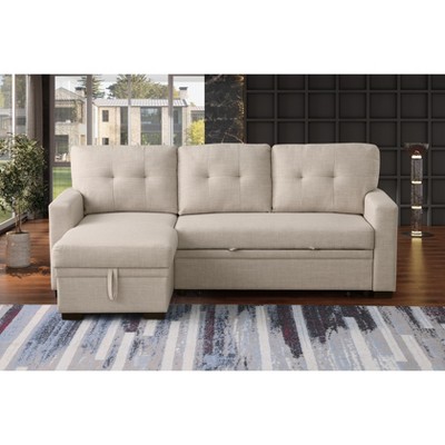 TiramisuBest Dark Gray Elegant Storage Sofa with Pull-Out Chaise, Twin Sleeper, Removable Cushions, Living Room Furniture