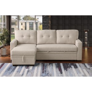TiramisuBest Dark Gray Elegant Storage Sofa with Pull-Out Chaise, Twin Sleeper, Removable Cushions, Living Room Furniture - 1 of 4