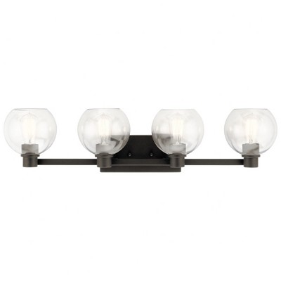 Harmony 33.5" Distressed Bronze 4-Light Wall Vanity with Clear Globe Shades