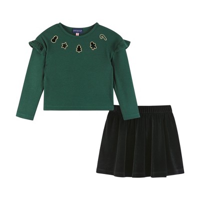 Andy & Evan  Kids  Holiday Green Ribbed Knit Tee & Skirt Set