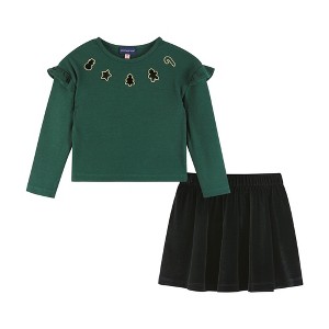 Andy & Evan  Kids  Holiday Green Ribbed Knit Tee & Skirt Set - 1 of 4