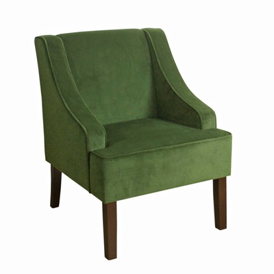 Fabric Upholstered Wooden Accent Chair with Swooping Armrests Green/Brown - Benzara