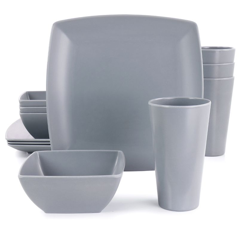 Gibson Home 12 Piece Grayson Melamine Square Dinnerware Set in Gray, 2 of 10