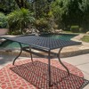 Rectangle Dining Table, Outdoor Lattice Design Aluminum Dining Table With Curved Legs, Seats 6 People Serving Table With Umbrella Holder - 2 of 4