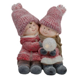 Northlight LED Lighted Children and Snowball on a Snowy Log Christmas Decoration - 15" - 1 of 4