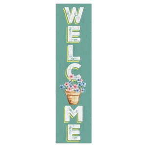HomeRoots 36" Green Solid Wood Floral Bouquet Welcome Porch Sign - 1 of 4