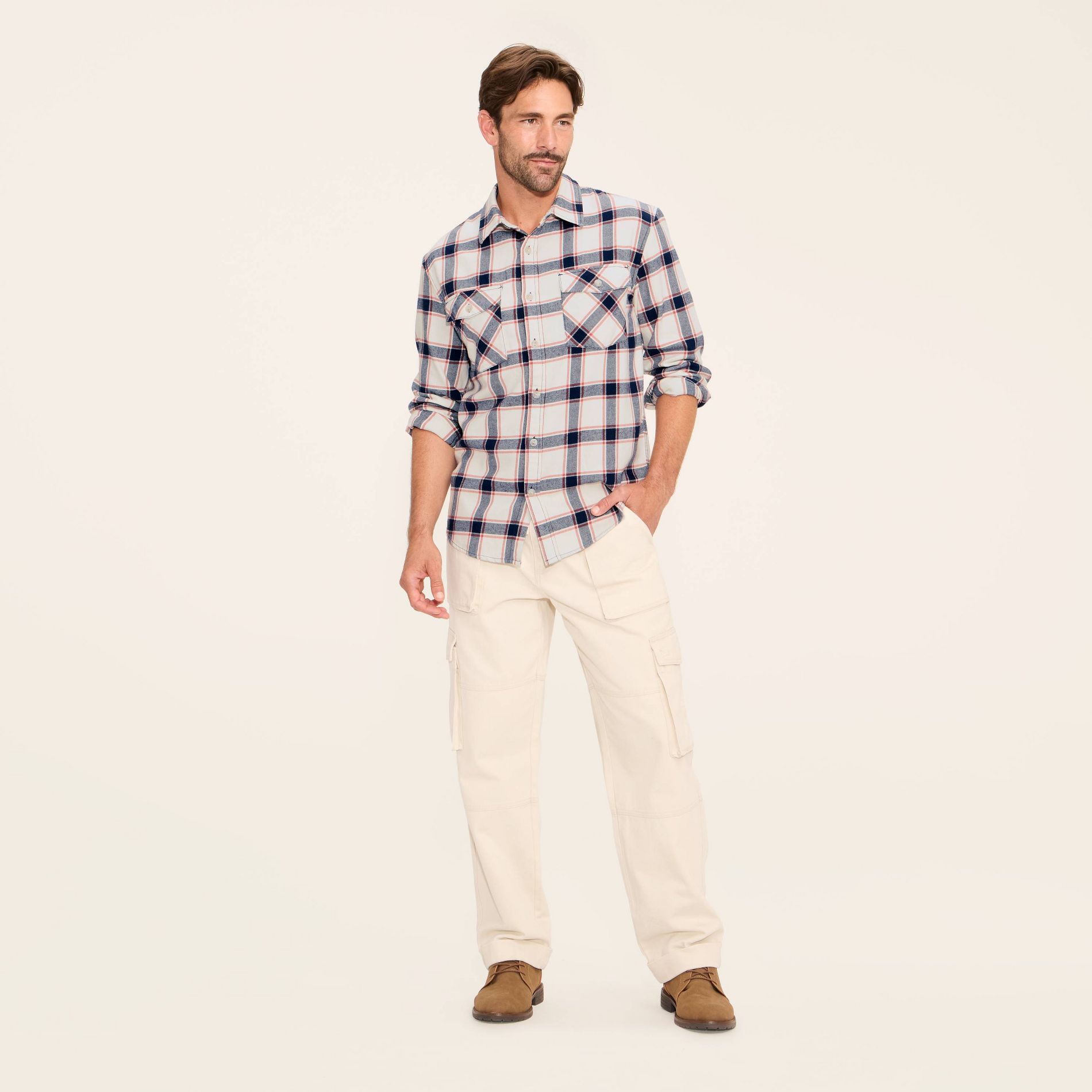 Adult Long Sleeve Plaid Flannel Button-Down Shirt - Woolrich x Target Cream/Navy XL