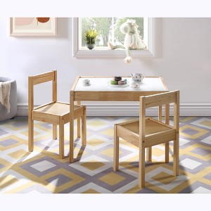 VYNXARIA 3-Piece Solid Wood Kids Table & Two Chair Set, Beige - 1 of 1