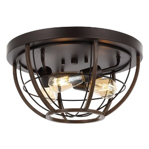 15.75" 3-Light Lyla Rustic Farmhouse Iron LED Flush Mount Wood Finished/Oil Rubbed Bronze - JONATHAN Y - 1 of 4