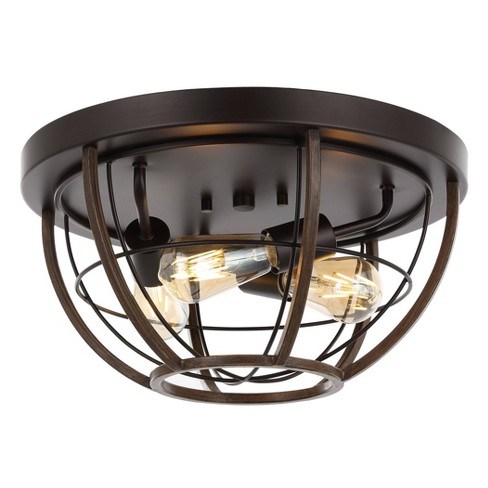 15.75" 3-Light Lyla Rustic Farmhouse Iron LED Flush Mount Wood Finished/Oil Rubbed Bronze - JONATHAN Y - image 1 of 4