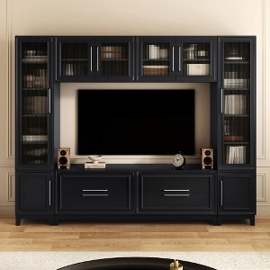 102"W Wall Unit Entertainment Center TV Stand Media Console, Fits 75" TVs, Fluted Glass Doors & Storage Drawers - ModernLuxe - 1 of 4
