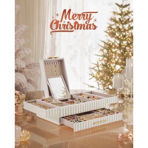 ANAH Large Capacity Jewelry Box with Mirror, Jewelry Organizer PU Surface with Stitching, Cloud White - 1 of 4