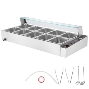 VEVOR 10-Pan Commercial Food Warmer, 10 x 8QT Electric Steam Table with Glass Cover, 3200W Countertop Stainless Steel Buffet Bain Marie - 1 of 4