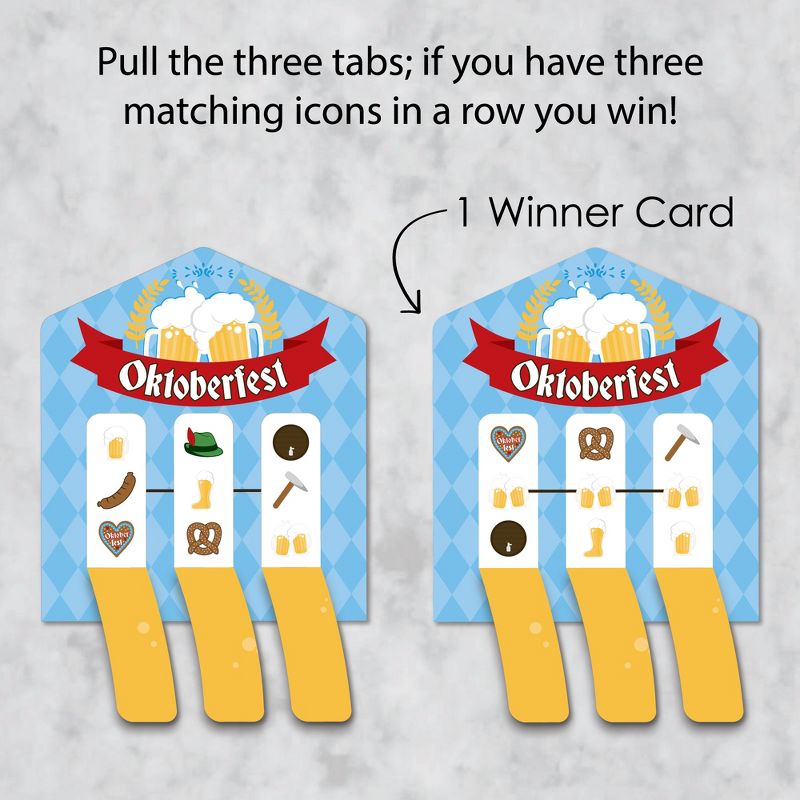 Big Dot of Happiness Oktoberfest - German Beer Festival Game Pickle Cards - Pull Tabs 3-in-a-Row - Set of 12, 3 of 7