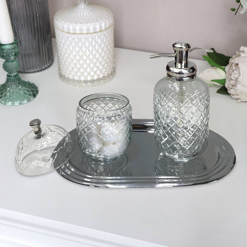 Set of 3 Emory Glass &#38; Chrome Soap Pump &#38; Q-tip Jar set with Vanity Tray Metallic Silver - Nu Steel, 4 of 10