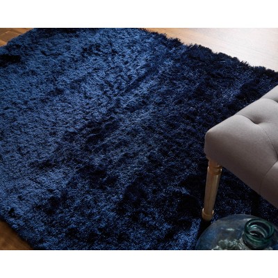 Indochine Dark Blue Hand-Tufted Shag Area Rug