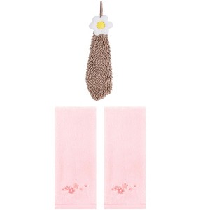 REGALWOVEN 3 Pcs Bathroom Home Decor Cotton Soft Absorbent Floral Hand Towel - 1 of 4