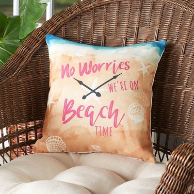 No Worries Beach Time Nautical Outdoor Throw Pillow