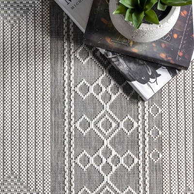 Leigh Light Gray Stripe Synthetic 5' x 8' Indoor/Outdoor Rug