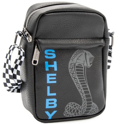 Carroll Shelby Bag, Crossbody, Carroll Shelby Text and Super Cobra Snake, Black, Vegan Leather