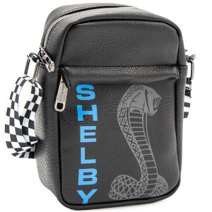 Carroll Shelby Bag, Crossbody, Carroll Shelby Text and Super Cobra Snake, Black, Vegan Leather - 1 of 4