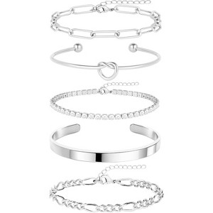 14K Gold Plated Chunky Cuff Bracelet Set for Women with Tie Knot Cuban Rope Paperclip Beaded Designs, Non Tarnish - 1 of 4