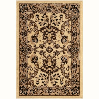 Ivory and Tan Rectangular Stain-Resistant Synthetic Area Rug