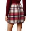 Women's Plaid Mini Skirt - High Waist Bodycon Pencil & A-Line Skirt for Fall/Winter 2025 Wine Red - 3 of 4