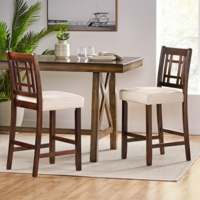Velvet Upholstered Counter Stools Set Of 2,Living Room Chairs With Wooden Lattice Backgrounds Footrest,Armless Kitchen Chairs-Cuddlewood