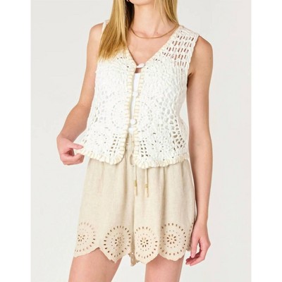 Women's Boho Button-up Crochet Sweater Vest - Dex Clothing