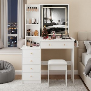 FONTOI 29.2"W/37"W/41"W Makeup Vanity Table Desk with Mirror Left Bedside Cabinet Stool Dresser Set for Woman Bedroom Dressing Room, Black/White - 1 of 4