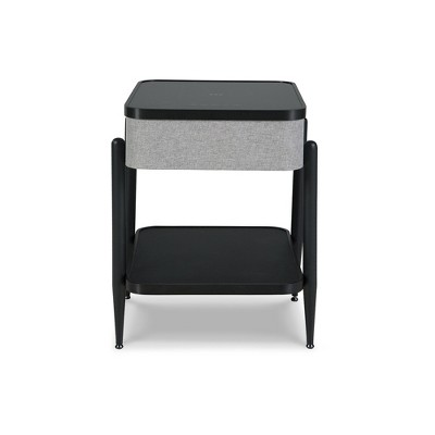 Gray and Black Wood Metal Accent Table with Speaker