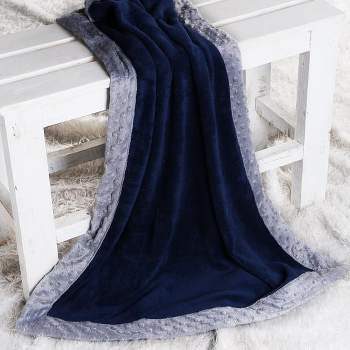Bacati - Solid Navy Blue with Solid Border Blanket (Navy Blue/Grey Border)
