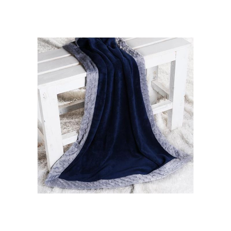 Bacati - Solid Navy Blue with Solid Border Blanket (Navy Blue/Grey Border), 1 of 5