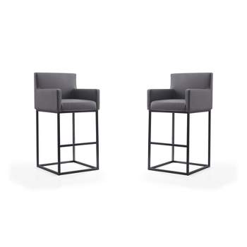 Set of 2 Ambassador Upholstered Metal Barstool Gray - Manhattan Comfort