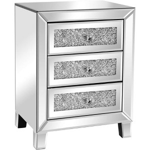 VINGLI Mirrored Nightstand with 3 Drawers Modern End Table Bed Side Table with Mirrored Finish - 1 of 4
