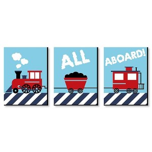 Big Dot of Happiness Railroad Crossing - Steam Train Baby Boy Nursery Wall Art and Kids Room Decor - Gift Ideas - 7.5 x 10 inches - Set of 3 Prints - 1 of 4